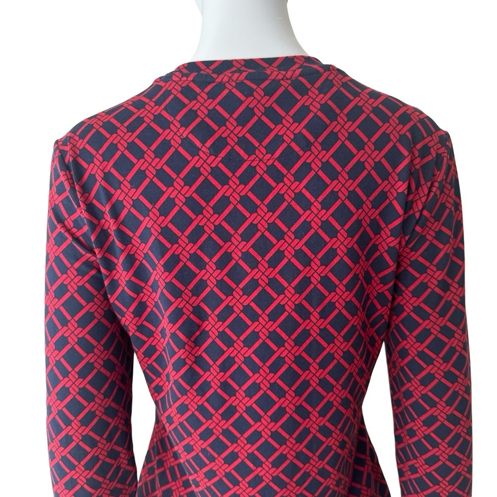 BROOKS BROTHERS Knit Top Long Sleeve Trellis Print Round Neck Red Navy Blue - Picture 6 of 12